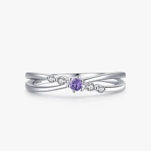 Authentic 925 Sterling Silver Elegant Purple Zirconia Ring
